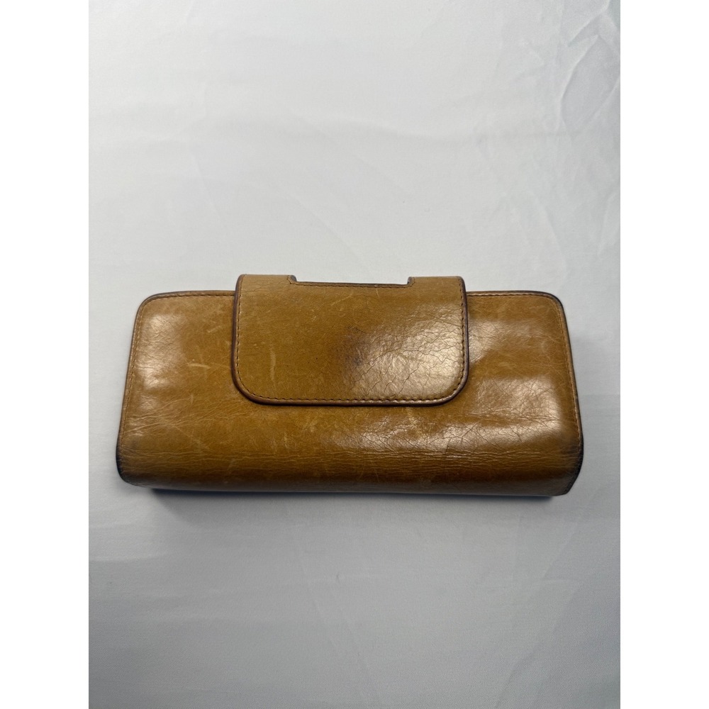 HOBO Leather Double Frame Clutch Wallet Camel‎ Kiss Lock Organizer